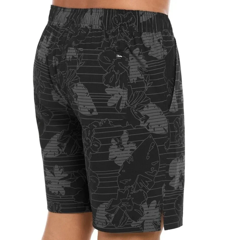 Hurley Men's M Swim Shorts Black Floral Print 4-Way Stretch N0992